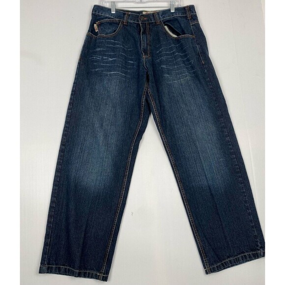 Mecca Apparel Men's Jeans 36x32 BlueWide-Leg Pockets.Y2K,Embroidery,Hip Hop